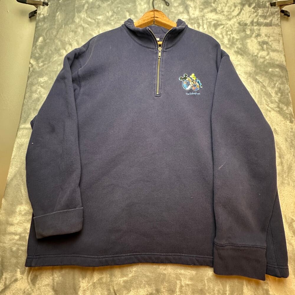 Disney World Mickey Mouse Navy Quarter‎ Zip Fleece Sweatshirt XXL Disney Parks